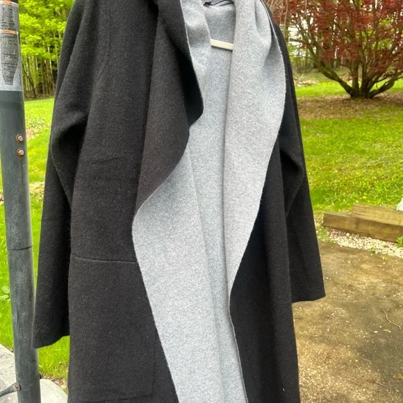 Minnie Rose 100% Cashmere Double Faced Hooded open-front Coat Medium